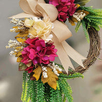 Hydrangea Wreath with Burlap Bow Floral Hydrangea Wreath Natural for Entryway