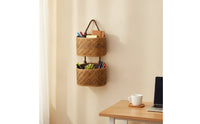Double Tier Storage Basket Braided Tier Hanging Basket Vertical Wall Mounted Storage Rack for Bedroom
