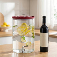 Glass Dispenser Beverage Dispenser with Bamboo Stand, 10L Large Drink Dispenser Cold Water Kettle, Nordic Style Ice Pattern for Parties