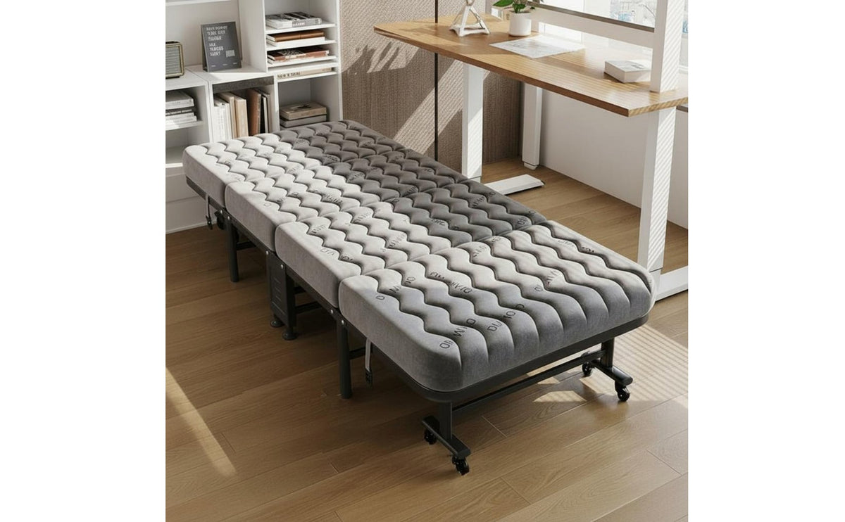 Foldable Single Folding Bed Multi-Functional Portable Rest Bed Heavy Duty Frame Rollaway Cot Lockable Wheels for Guests, Hospital