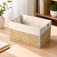 Lined Toy Storage Basket, Paper Rope Woven Storage Basket for Shelves, Rectangular Colour Block Organiser with Cut-Out Handles