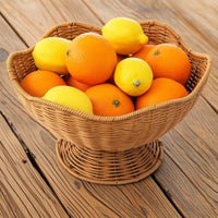 Imitation rattan Basket with Pedestal Handwoven Imitation rattanFruit Basket Round Bowl for Dining Table