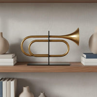 Gold Trumpet Book Stopper Modern Design Trumpet Bookend Creative Shape Metal Bookend for Study Room, Bookcase, Showroom