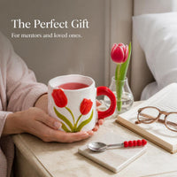 Colorful Tulip Ceramic Mug with Spoon, Underglaze Water Cup, Teacher's Day Gift for Women