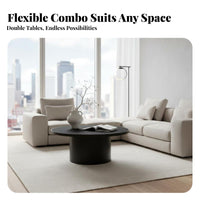 2 Pieces Minimalist Design Round Nesting Table Set Space-Saving Living Room Furniture High Temperature Resistant Non-Slip Feet for Homeowners, Apartment Dwellers, Interior Designers, Small Areas, Lounge Area, Office, Bedroom