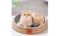 Woven Cat Basket Round Cat Bed with Scratching Post Natural for Living Room