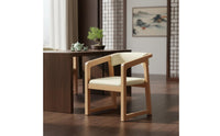 Solid Wood Armchair Firm-Density Foam Cushion Upholstered Dining Chair Ergonomic Design Modern Wooden Accent Chair for Restaurant, Tea Room