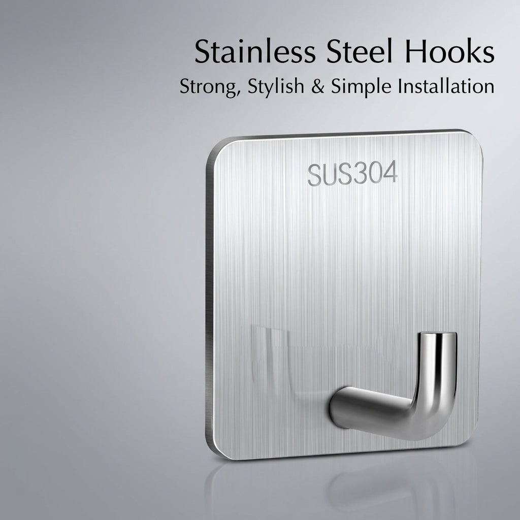 Bedroom Wall Mounted Hanging Hook for Dorm Room and Homeowner, Stainless Steel No Drill Organizer with Strong Adhesive