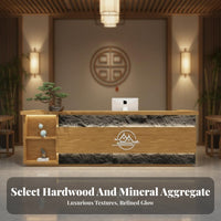 Chinese Design Reception Desk Designer Model Commercial Checkout Counter Shipped Fully Assembled Wood and Stone Cashier Counter for Restaurant