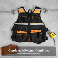 Multi-Compartment Work Vest Oxford Material Heavy Duty Tool Vest Reinforced Stitching for Mechanics, Technicians, Auto Repair, Construction, Workshop
