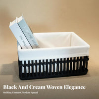 Round Woven Basket with Lid Decorative Desktop Organizer Vintage Aesthetic