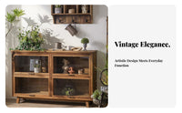 Japanese rustic aesthetic Styling Rustic Glass-Door Cupboard Vintage Design Glass Door Sideboard particle-resistantshielded Storage Cabinet Sturdy Construction for Interior Decorators, homeowners, Renters, Entryway, Dining Room, Hallway, Kitchen