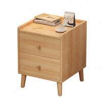 Solid Wood Legs Narrow Nightstand with Shelf Rounded Corners Wooden Bedside Cabinet for Living Room