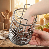 Cutlery Drainer Storage Rack with 3 Compartments, Rotating Utensil Holder and Utensil Drainer, Stainless Steel Kitchen Sink Tidy for Countertop