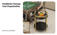 Built-in Ashtray Mahjong Table serving cart Movable Design Game Room Furniture 2-Tier Storage Serving Stand Integrated beverage holder Holders for Smokers, Teahouse