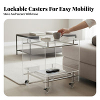 Transparent Design 2-Tier Rolling Trolley Mobile with casters 2-Tier Wheeled Organizer Space-Saving Bedside Table Multi-Functional for Young Adults, Office Workers, Living Room, Bedroom, Small areas, Dining Area