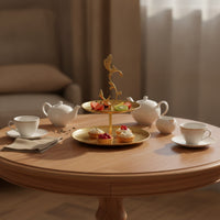 Two-Tier Tray Stand Round Tiered Tray Stand Space-Saving Food Presentation Plate for Hosts, Countertops, Event Displays