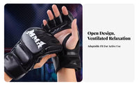 Half Finger Boxing Gloves Reinforced Padding Fingerless Spar Arena Gloves Wrist Support Punching Bag Mitts for Fighters, Women, Training, Gym