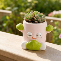 Cute Ceramic Planter Sleepy Face Planter with Feet Whimsical Plant Pot Compact for Gardeners