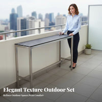 Weather-withstandant Long Pub Table and Stools Space-Saving 3-Piece High-Top Table and Stool Set Easy to Clean Outdoor Furniture sturdyDuty for Apartment Residents, Business Owners, Balcony, Patio, Garden, Rooftop