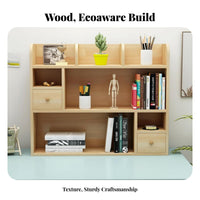 Space-Saving Multi-Tier Desk Organizer Natural Finish adaptable Desk desktop organizer Easy Assembly Desktop Shelf adaptable Use for Students, Children, telecommuting Workers, Bay sill, Study Room, Bedroom