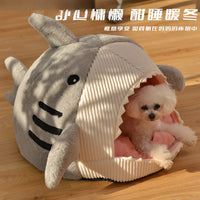 Shark-Shaped Pet Bed with Washable Cover, Light Blue
