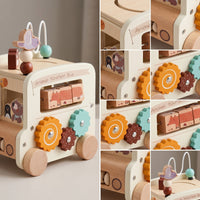 Toy Bus with Xylophone Allall-in-1 Activity Bus Shape Sorter Multifunction Bead Maze Developmental for Toddlers, Playroom