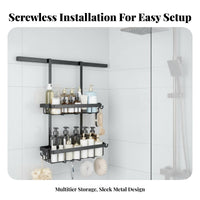 2-Tier over-Door Basket Rack No-Drilling Installation 2-Tier Hanging Organizer Space-Saving Shower Organizer for Students, RV Owners, Dormitory