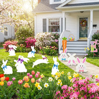 Bunny and Egg Lawn Stakes Weatherproof Easter Yard Stake Weather Resistant Easter Yard Sign Set for Homeowners, Party Planners, Pathway