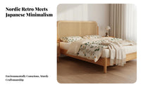 Solid Wood Rattan Bed No Box Spring Needed Rattan Headboard Bed Frame Easy Assembly for Homestay Owners, Couples, Guest Room, Apartment, Vacation Home