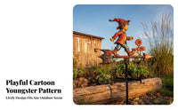 Little Boy Weathervane Rust Resistant Metal Wind Direction Indicator Smooth Rotation Metal Weathervane for Yard, Fence
