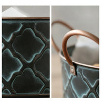 Iron Storage Bucket with Handles Embossed Rustic Metal Bucket Vintage Metal Pail with Handle for Tabletop, Kitchen, Party