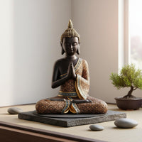2 Pieces Thai Buddha Statue Ornate Buddha Statue Closed Eyes for Spa, Restaurant