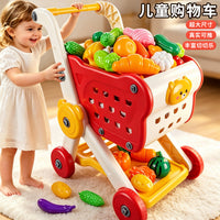 Kids Pretend Play Shopping Cart Toy with Play Food Set