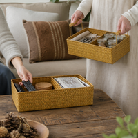 Handwoven Seagrass Storage Basket with Wooden Handles and Dividers