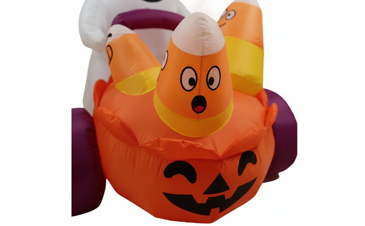 Inflatable Specter with Pumpkin Cart Outdoor Halloween Inflatable Decoration Cute Inflatable Specter Decoration for Families, Homeowners, Lawn