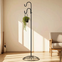 Double Shepherds Hook Stand Heavy Duty Dual Hook Plant Stand Garden Pole Weather-Resistant Space-Saving for Gardeners, Patio