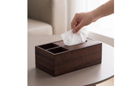 Walnut Tissue Box with Storage Compartment Stylish Tissue Box Cover Organizer Space-Saving for Office, Reception Desk
