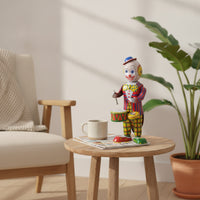Tinplate Clown with Drums Nostalgic Clown Drummer Toy vintageFashioned for Home Decor, Photography