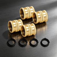 4 Pieces Knurled Brass Hose Connector with Washers Straight Female Hose Coupling Long-Lasting Hardware Strong for Gardeners, Homeowners
