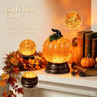 跨境新品 Glitter Lighted Pumpkin Snow Globe闪亮万圣节南瓜灯