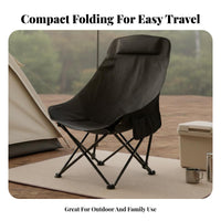 Ergonomic Design Portable Reclining Lounge Chair Built-in Headrest Adjustable Reclining Camp Chair Stable Cross-Frame Collapsible Beach Lounger Side Pocket for Campers, Families, Backpackers, Camping, Backyard, Picnic, Travel