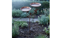 Vintage-Style Iron Bird Feeder Stake Copper-Brown Finish doubleDish Bird Feeder Shallow Round Bowls