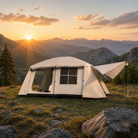 Large Family Camping Tent, Cream Double Layer Steel Pole Tent, 4 Season Waterproof Tent for Outdoor Adventures