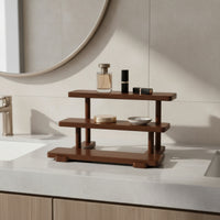 Three-Tier Storage Display Rack Walnut Wood Desktop Shelf Stand Compact