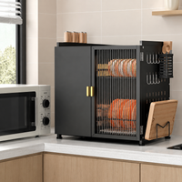 Modern Kitchen Storage Cabinet, Freestanding Cupboard Organiser, 2-Layer Carbon Steel Unit with Dustproof Door, for Dishes & Pots