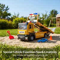 Movable Hooks Double Hook Crane Truck Multi-Functional Tow Truck Toy Realistic Intricacy S Heavy Duty Wrecker Toy Sturdy Design for Boys, Children, Preschoolers, Pretend Play, Playroom, Sandbox