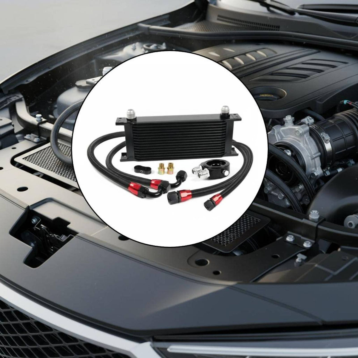 10 Row Oil Chiller Kit Powder-Coated and Oxidized AN10 Engine Oil Chiller Automotive Cooling System Sturdy Duty for Racers