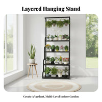 European Design Multi-Tier Flower Rack with Hanging Bar Strong Load-Bearing Multi-Level Planter Stand with Hanging Rod Heavy Duty Plant Holder Stepped Structure for Gardeners, Homeowners, Beginners, Balcony, Living Room, Bedroom, Study