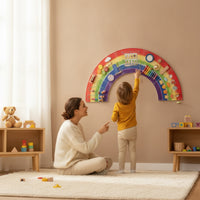 Large Rainbow Play Board Child-Centered Busy Board with Xylophone Multicolor Sensory Wall Panel Space-Saving for Toddlers, Playroom, Classroom